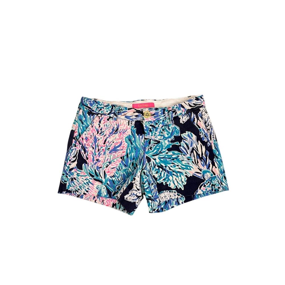 Lilly Pulitzer Callahan Stretch Knit Shorts Blue Vibrant Floral Tropical 00